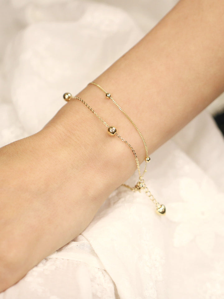 14K Gold 2 Line Ball Bracelet