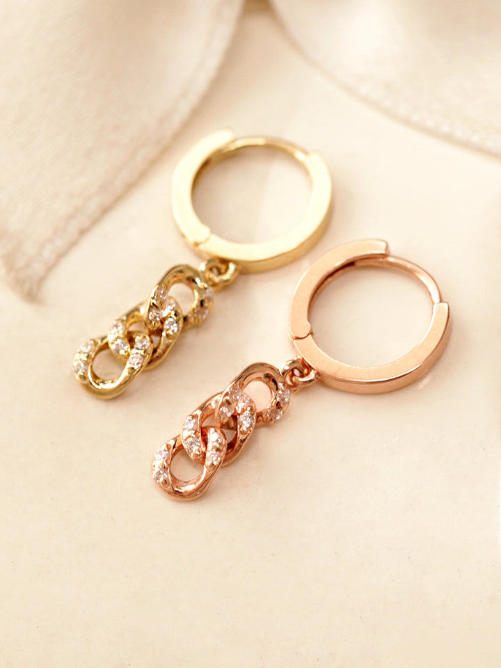 14K Gold Cubic Chain Drop Hoop Earring