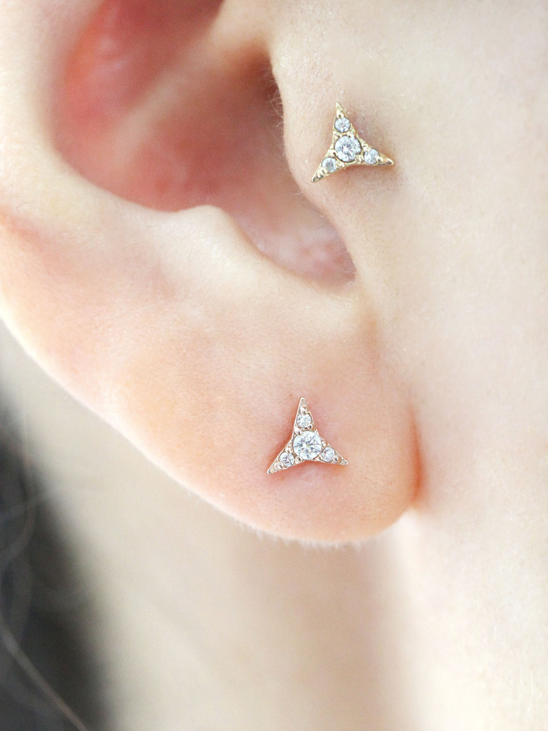 14K Gold Edge Cubic Triangle Cartilage Earring 18G16G