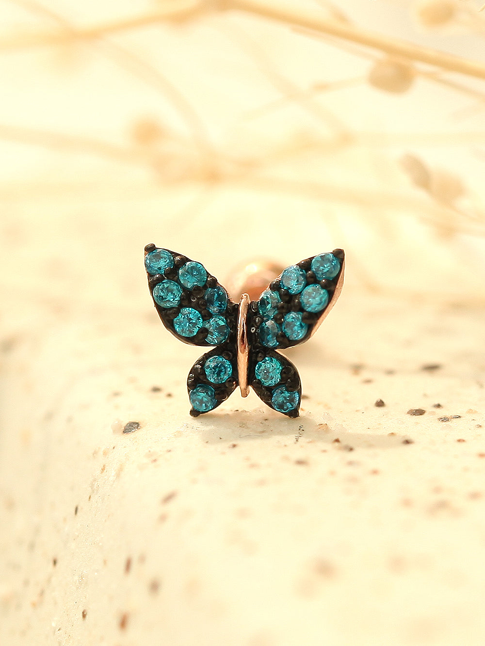 14K gold Bling Blue Butterfly cartilage earring 20g