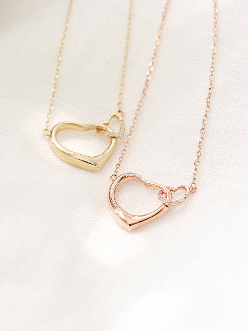 14K 18K Gold Double Heart Necklace