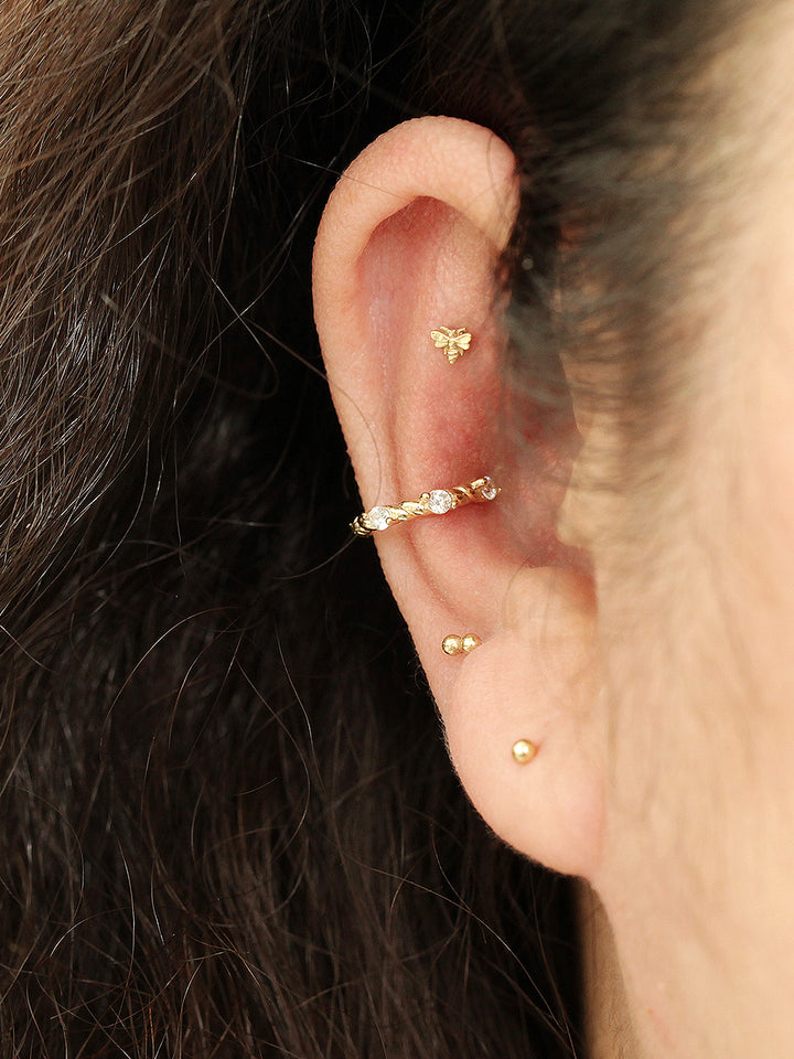 14K Gold Twist Cubic Hoop Earring