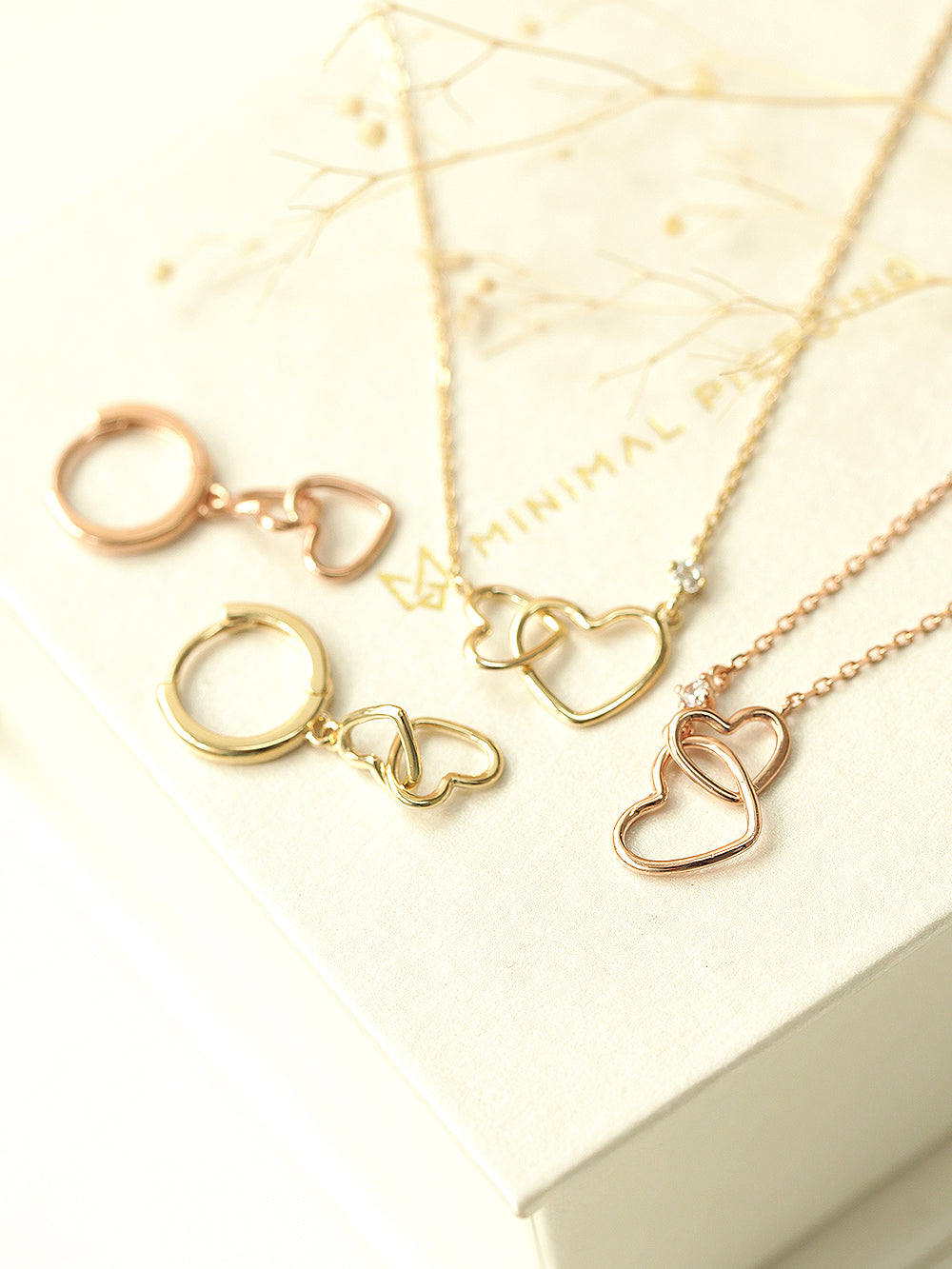 14K 18K Gold Mini Double Heart Necklace