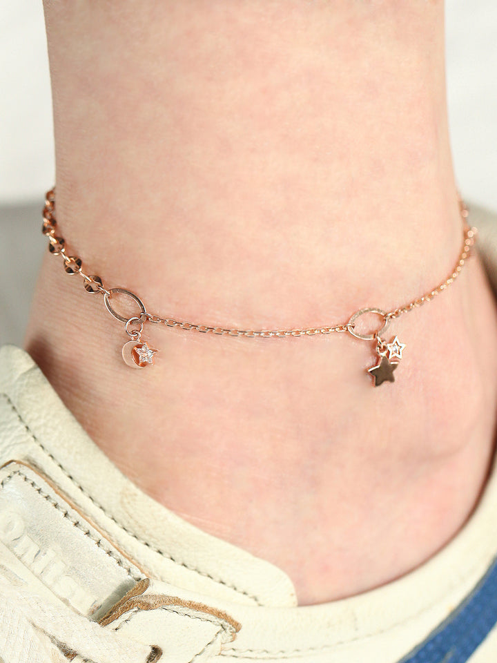 14K 18K Gold Moon Star Chain Anklet