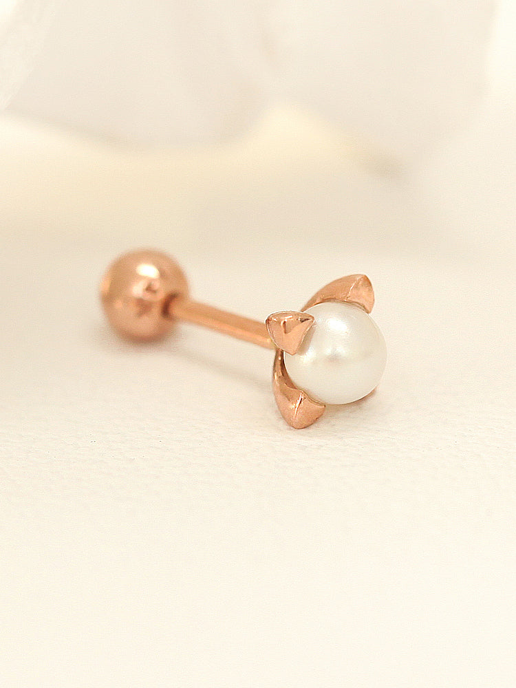 14K Gold Square Point Pearl Cartilage Earring 18G16G