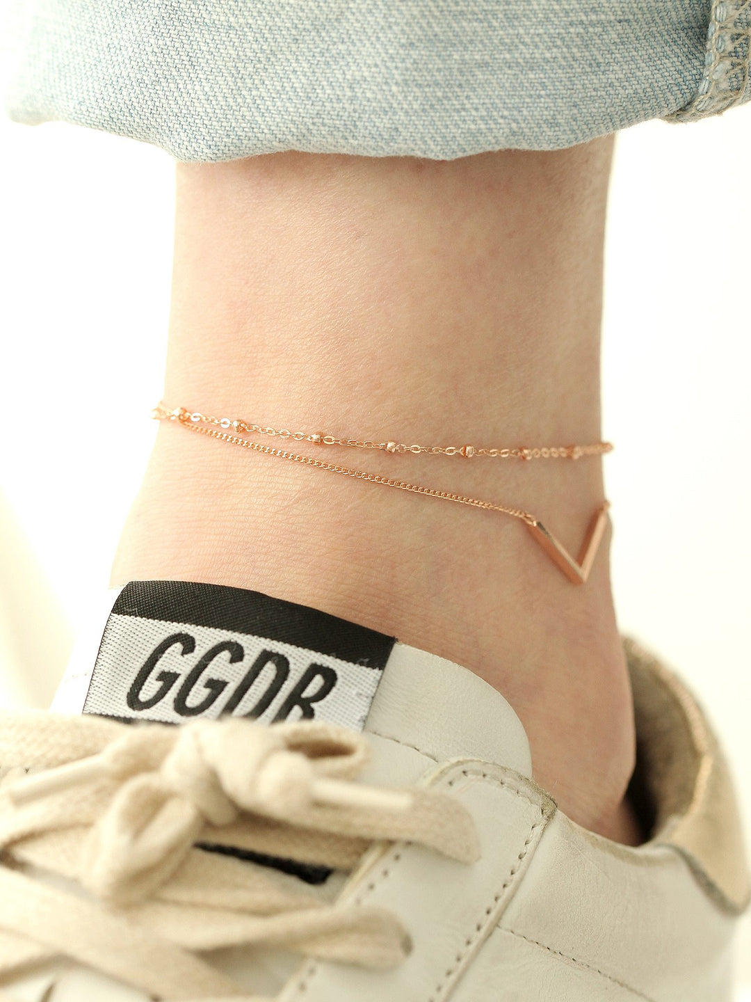 14K 18K Gold V Line Ball Anklet