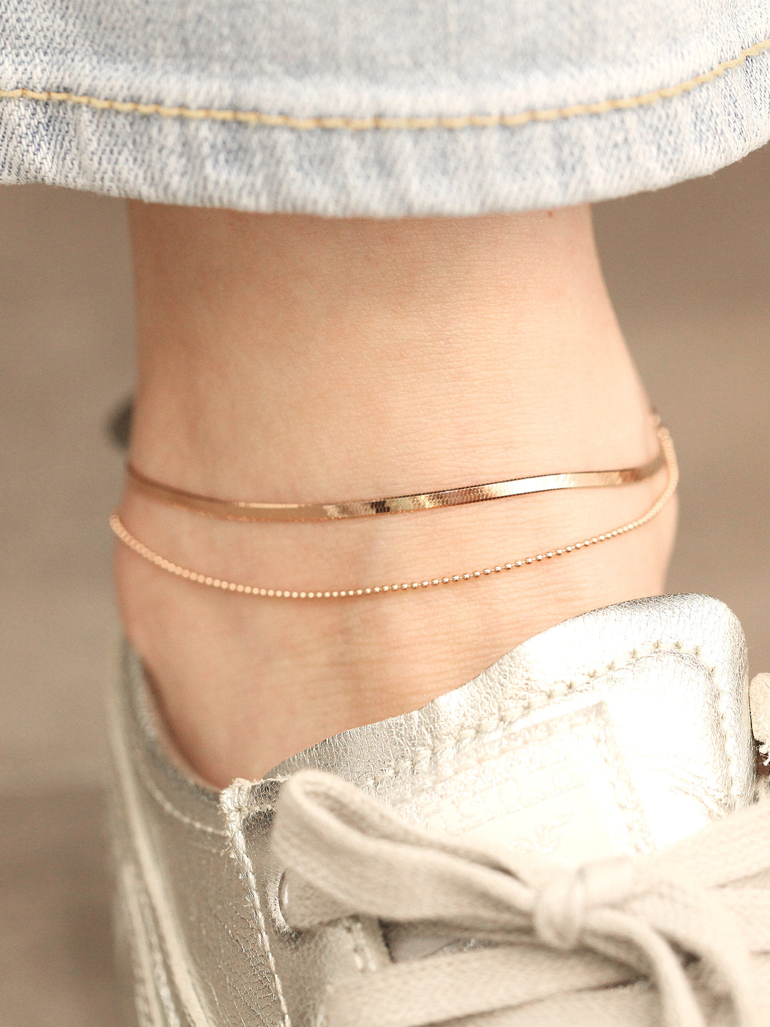 14K 18K Gold Snake Ball Anklet