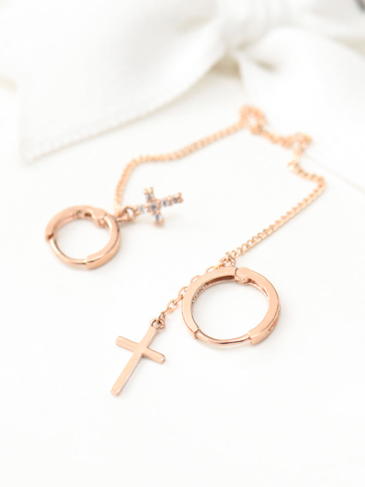 14K Gold Cross Hoop Earring