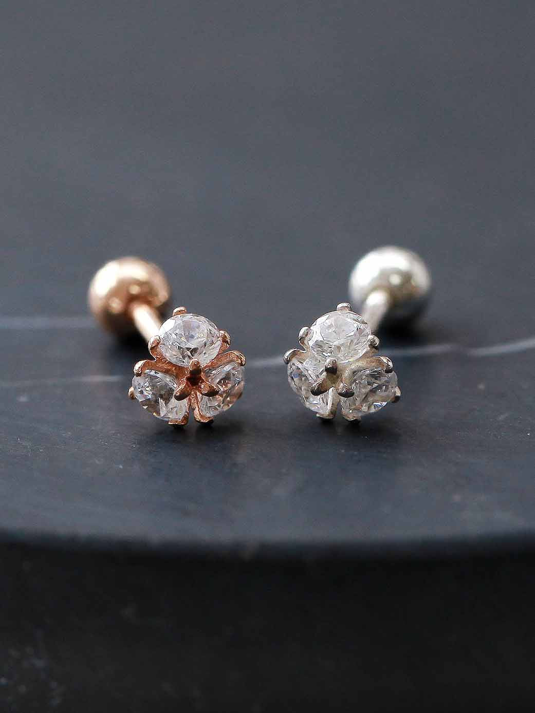 925 silver Triple Cubic cartilage earring 16g