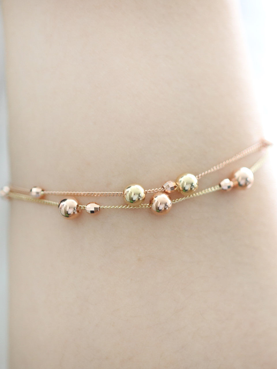 14K Gold Mix Round Ball Bracelet