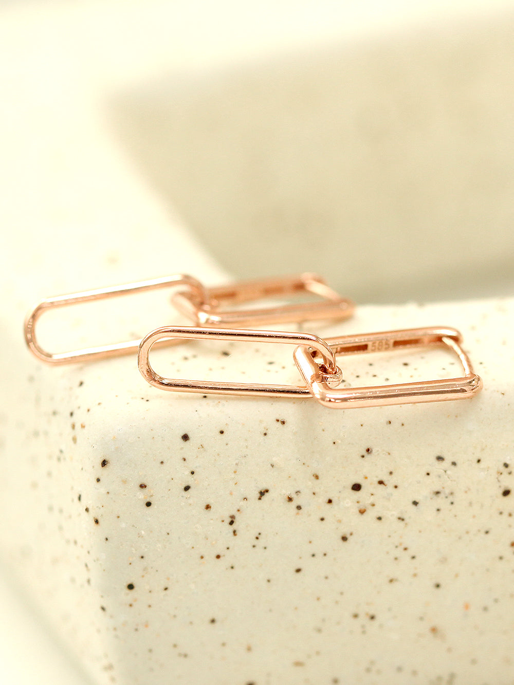 14K Gold Drop Round Square Hoop Earring