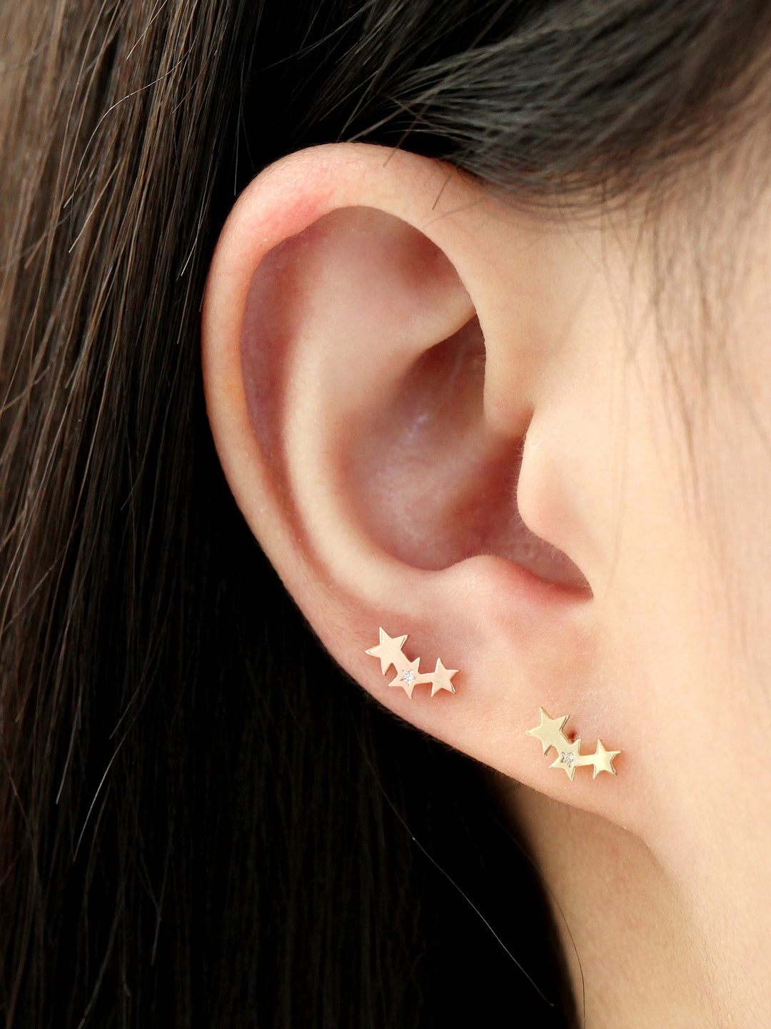 14K gold Triple Star Cubic Cartilage Earring 20G