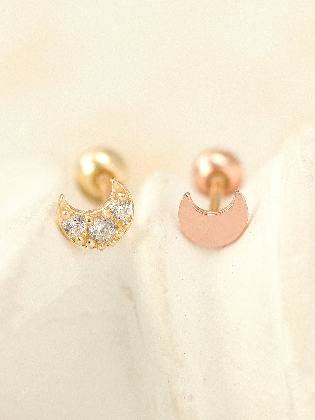 14K gold tiny crescent Cartilage earring 20g