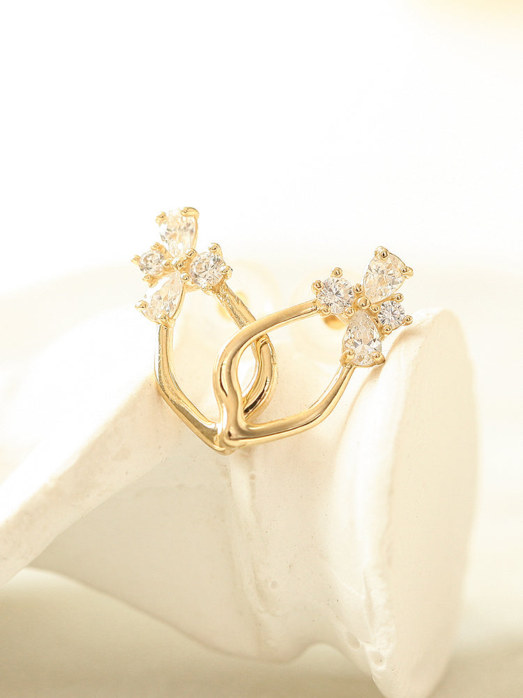 14K gold CZ frame earlobe piercing 20g