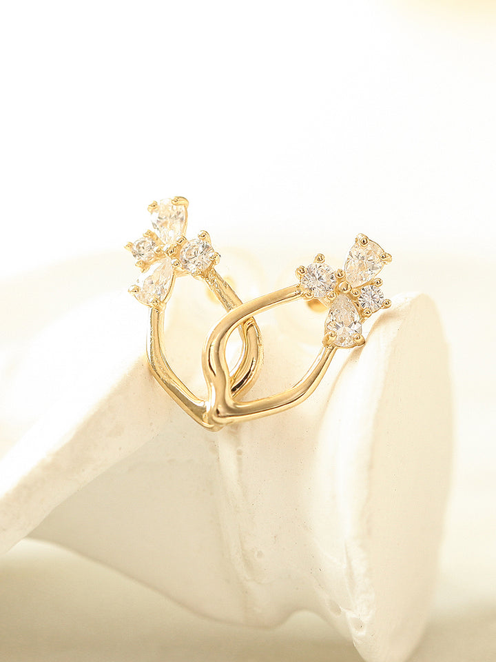 14K gold CZ frame earlobe piercing 20g