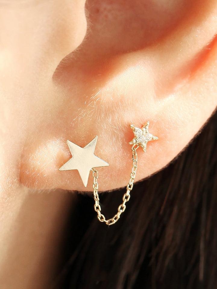 14K gold Double Star layered cartilage earring 20g