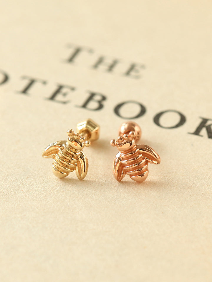 14K Gold Bee Cartilage Earring 18g16g