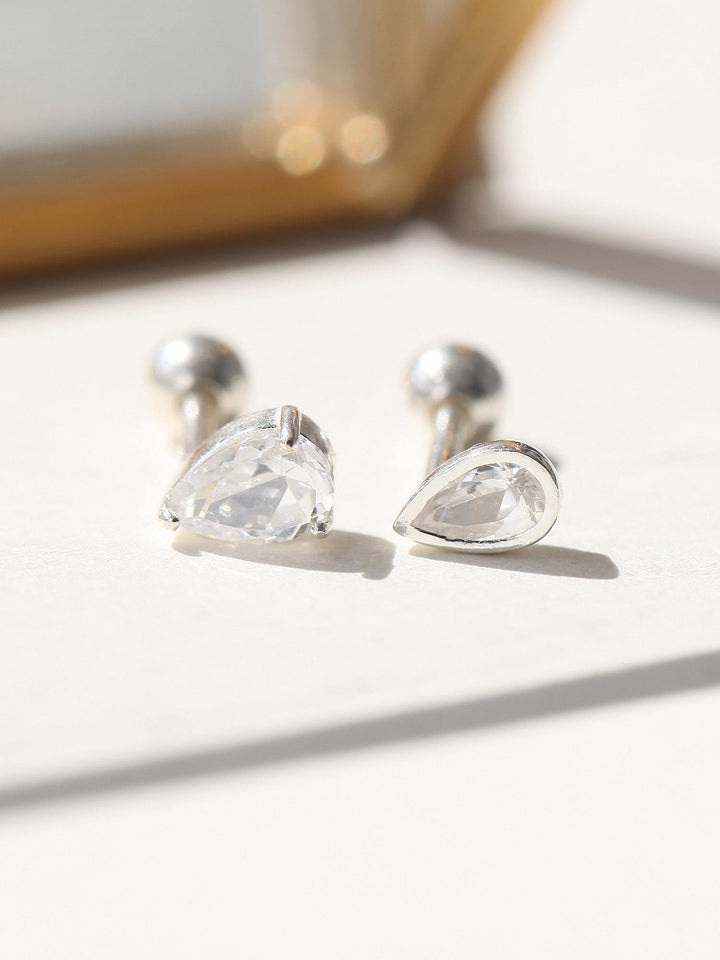 925 Silver Tear Drop Cubic cartilage earring 16g