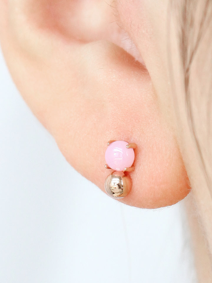 14K Gold Pink Opal Cartilage Earring 18G16G