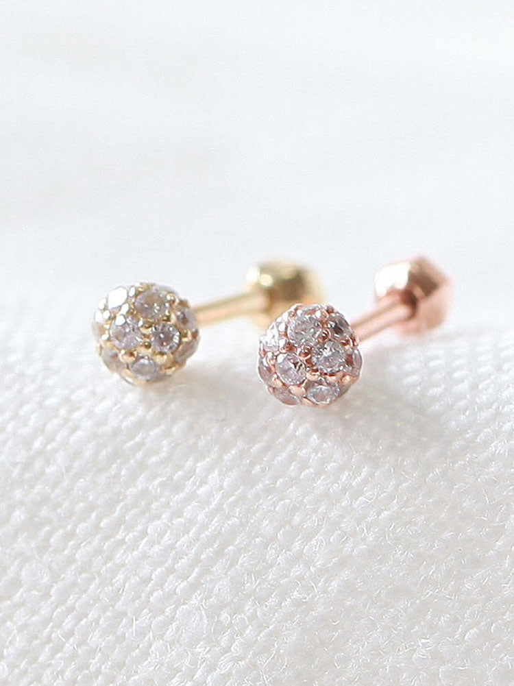 14K Gold Tiny Pave Ball Cartilage Earring 18g16g