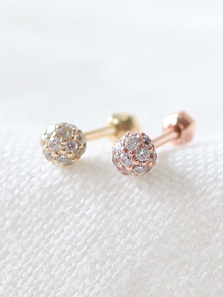 14K Gold Tiny Pave Ball Cartilage Earring 18g16g