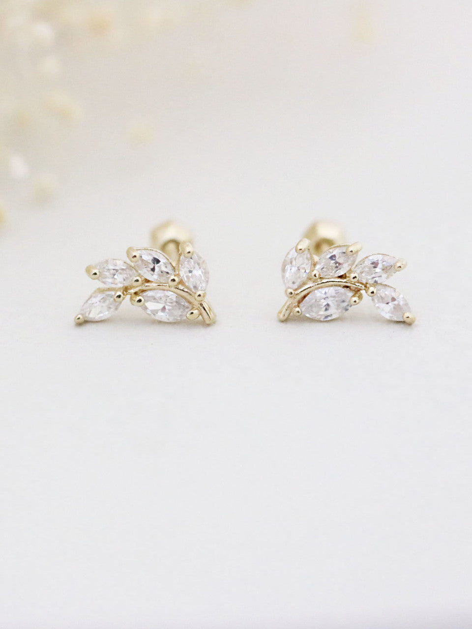 14K Gold CZ Leaf Cartilage Earring 18G16G