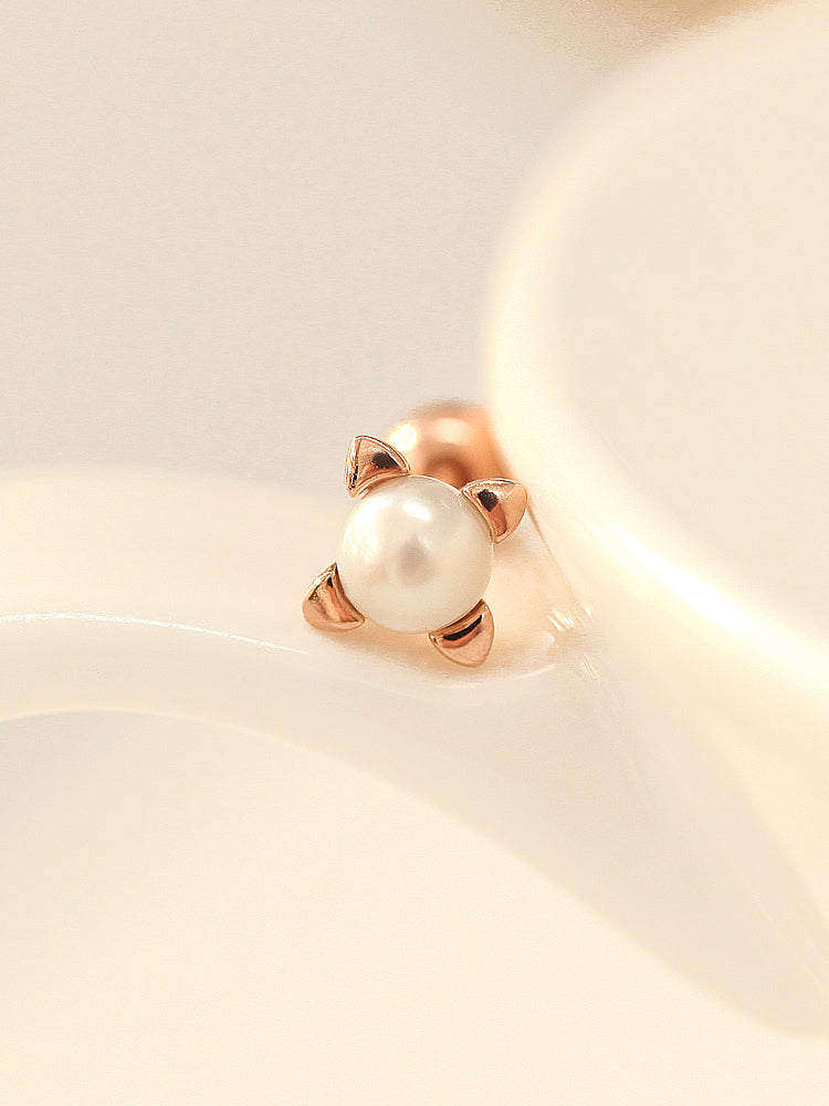 14K Gold Square Point Pearl Cartilage Earring 18G16G