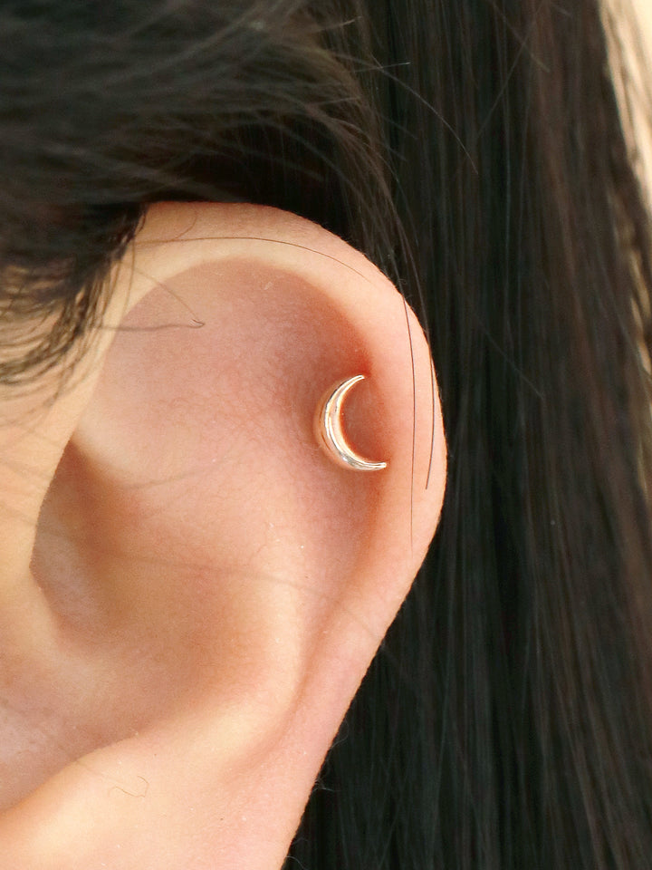 14K Gold Moon & Star Cartilage Earring 20g