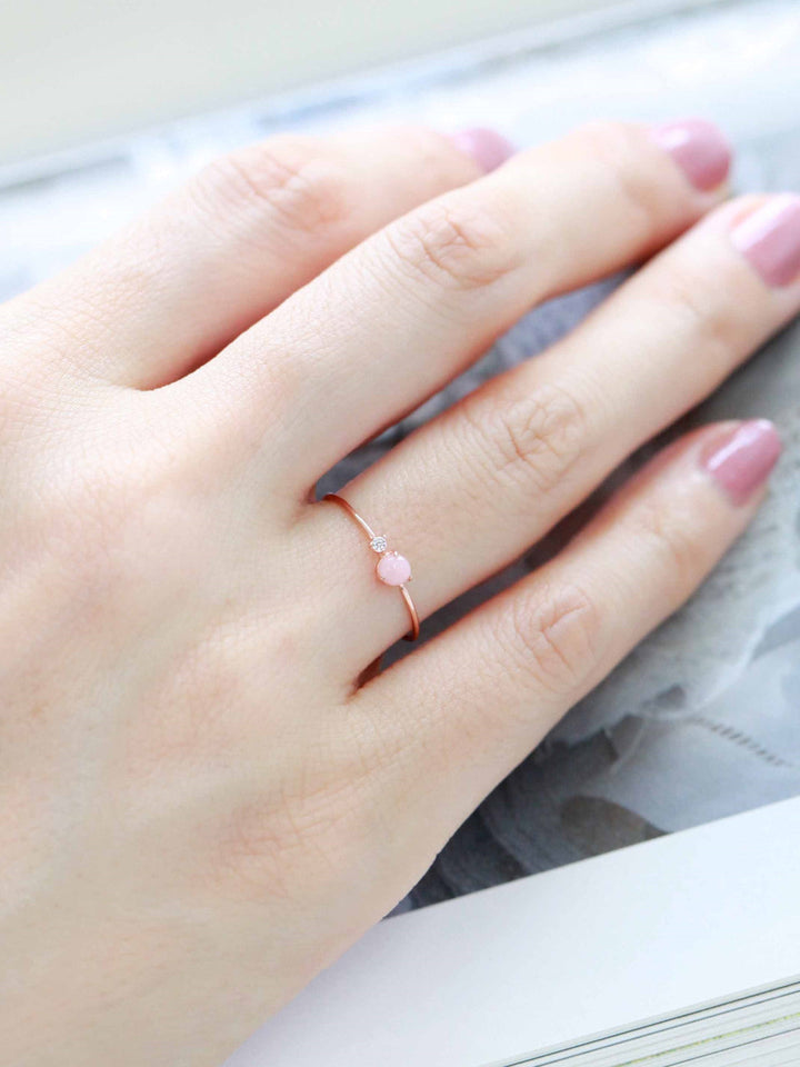 14K Gold Pink Stone Cubic Ring