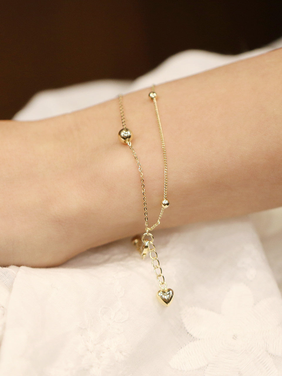 14K Gold 2 Line Ball Bracelet