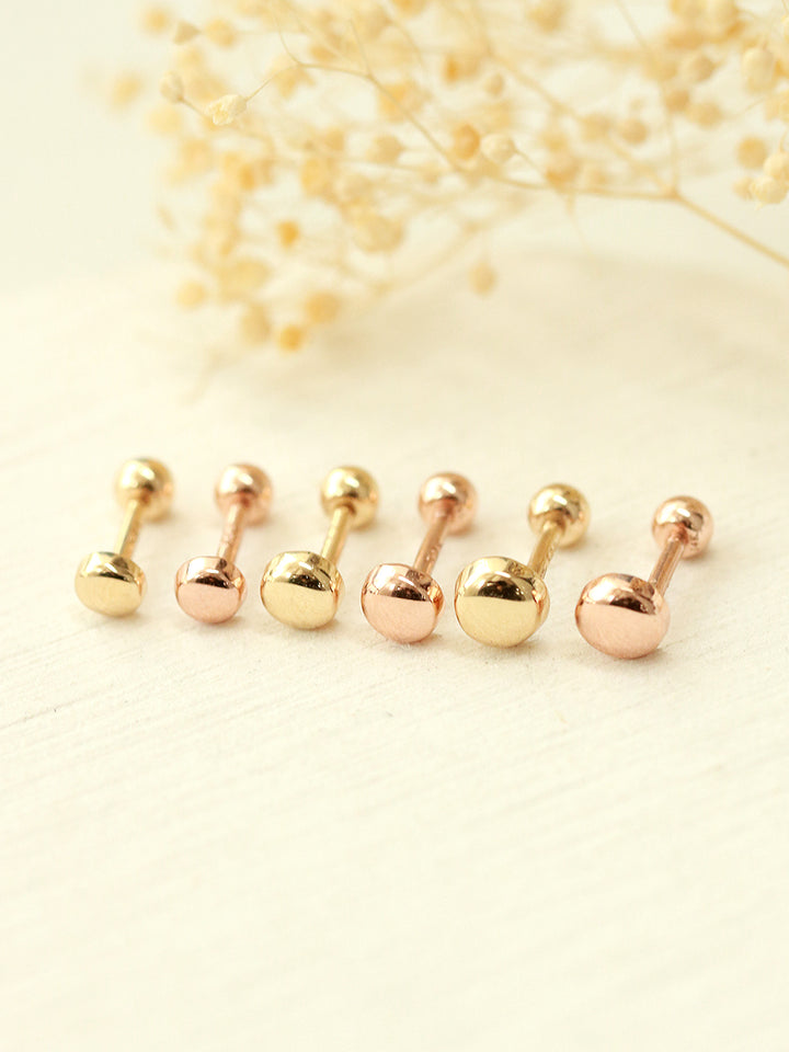 14K Gold Flat Ball Cartilage Earring 20G18G