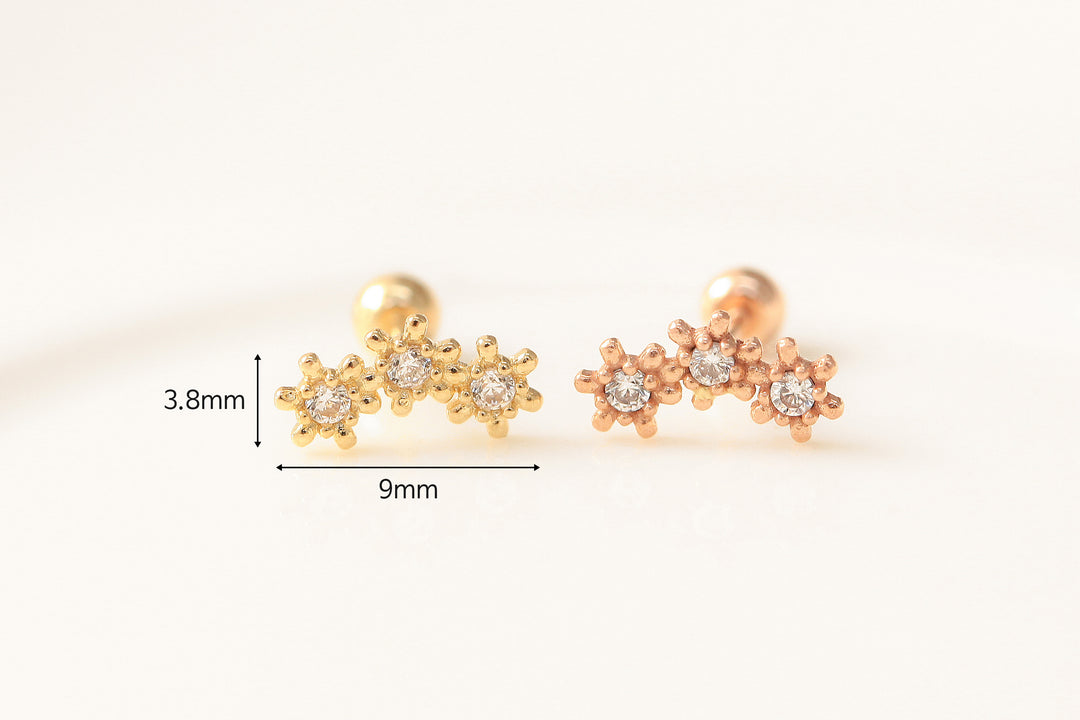 14K gold Mini Cubic cartilage earring 20g