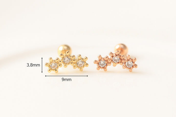 14K gold Mini Cubic cartilage earring 20g