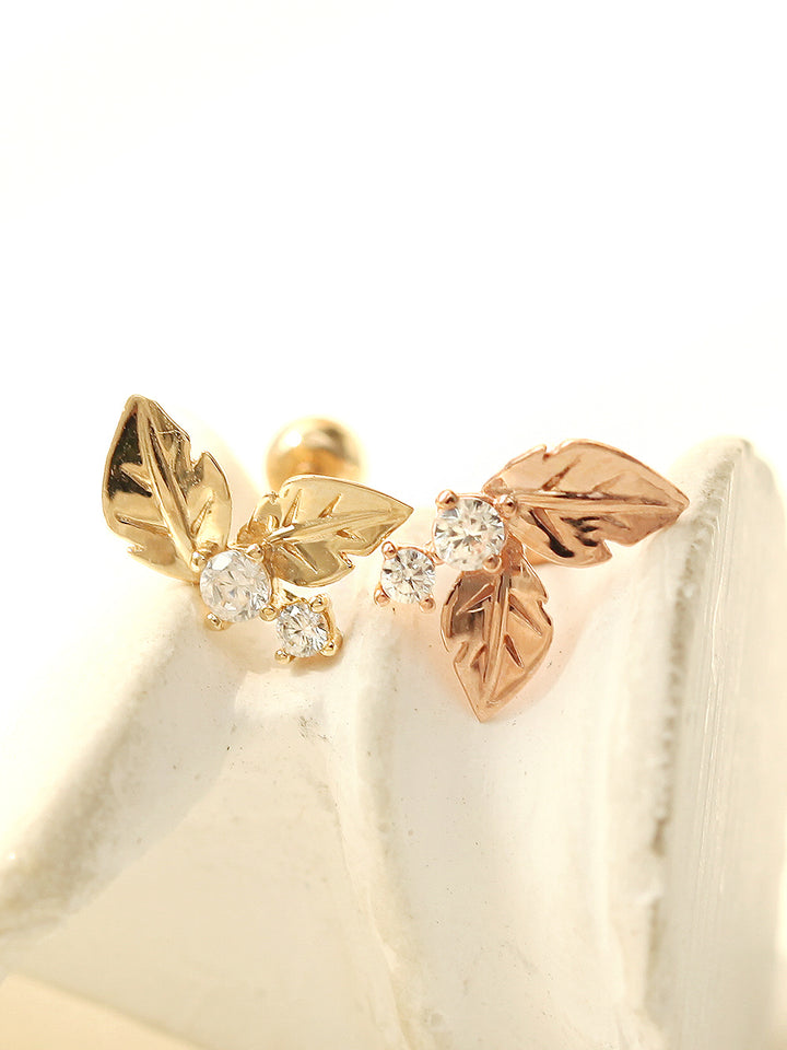 14K gold Fruit Cubic Leaf cartilage earring 20g