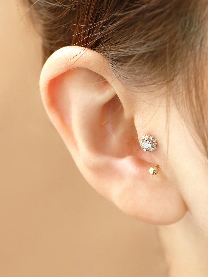 14K Gold Cubic Curve Tragus Piercing 18G16G