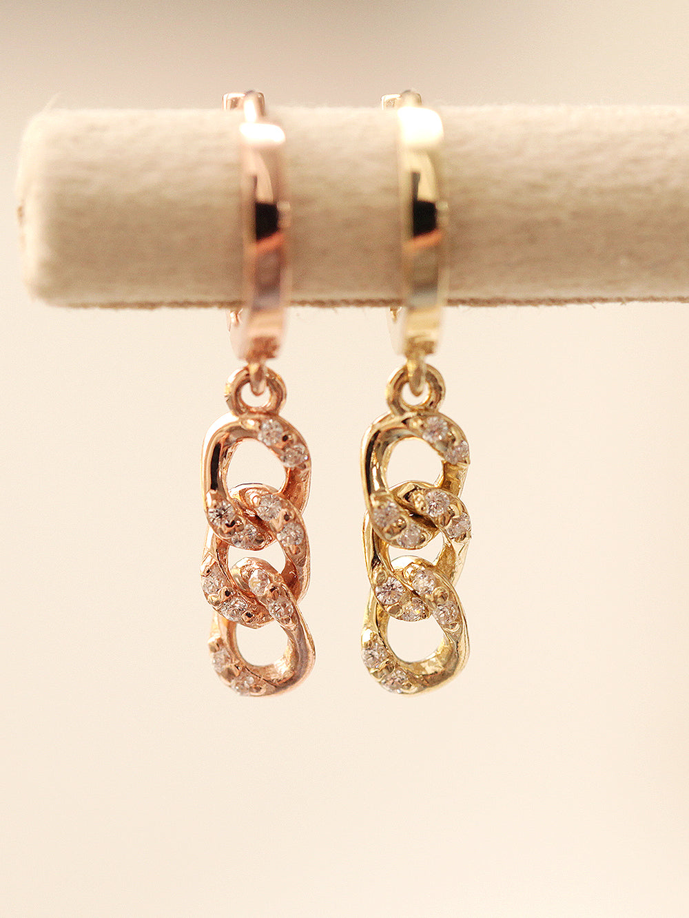 14K Gold Cubic Chain Drop Hoop Earring