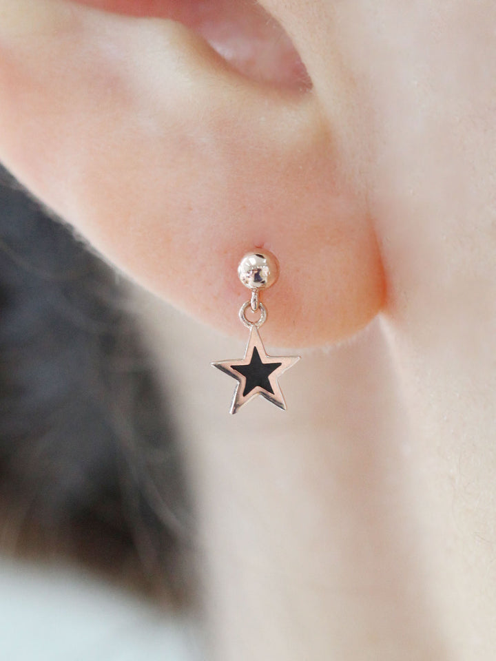 14K gold Black Star Drop cartilage earring 20g