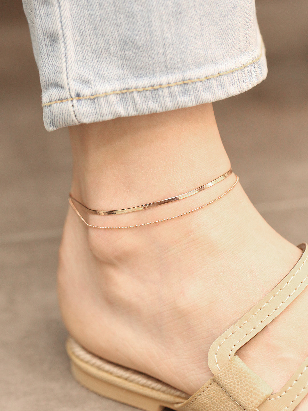 14K 18K Gold Snake Ball Anklet