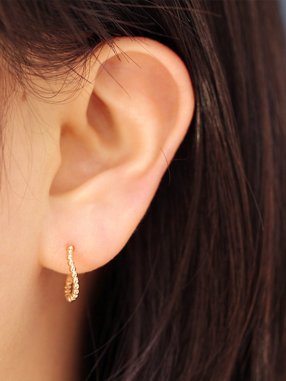 14K Gold Wave Ball Hoop Earring