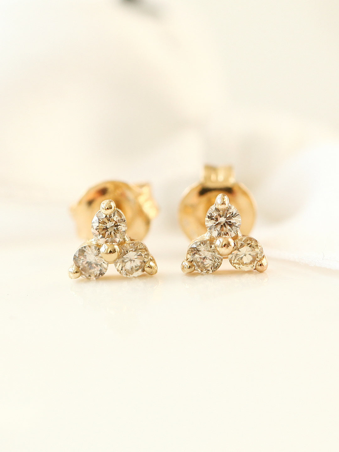 14K Gold Triangle Cognac Diamond Earring