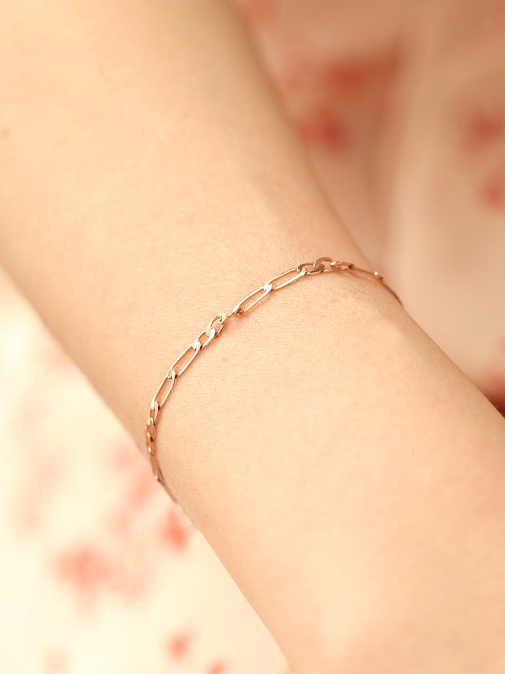 14K 18K Gold Flat Square Chain Bracelet