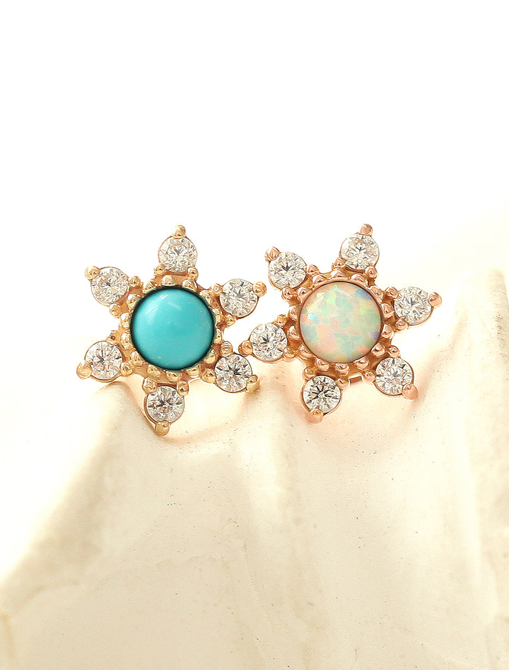 14K Gold Opal & Turquoise Cubic Cartilage Earring 18G16G