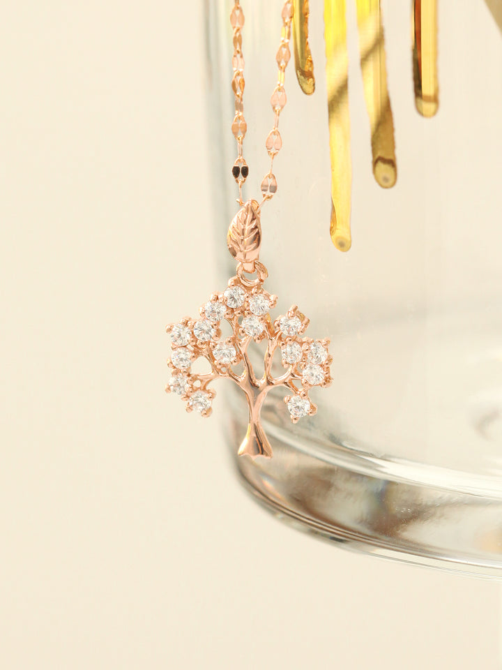 14K Gold Cubic Tree Pendant Necklace