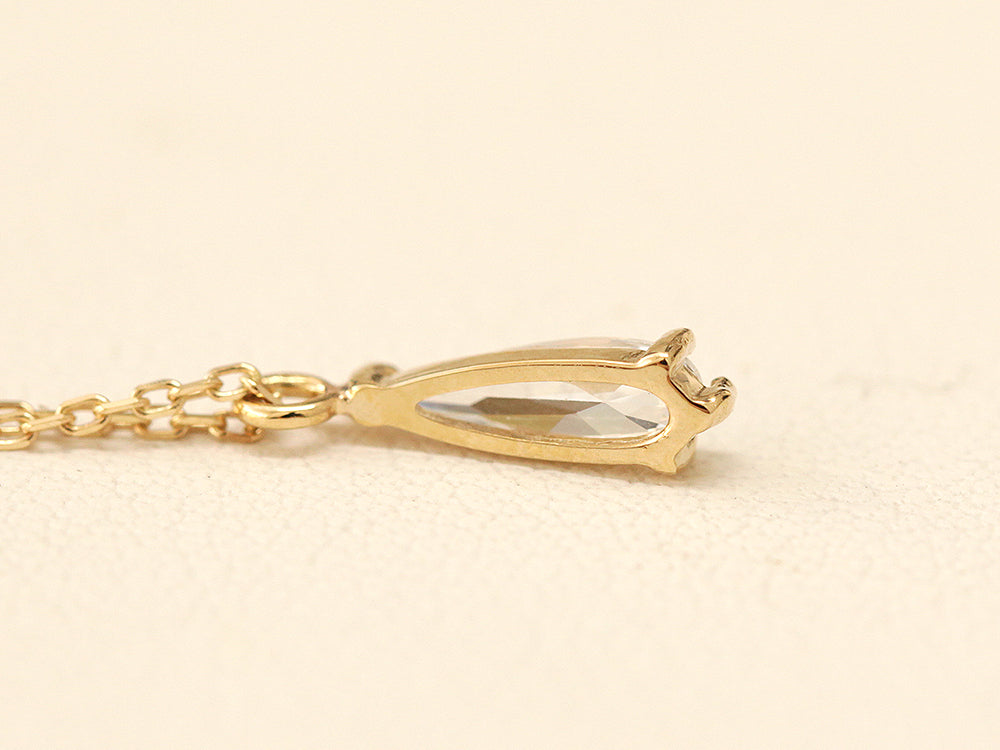 14K 18K Gold Tear Drop Cubic Necklace