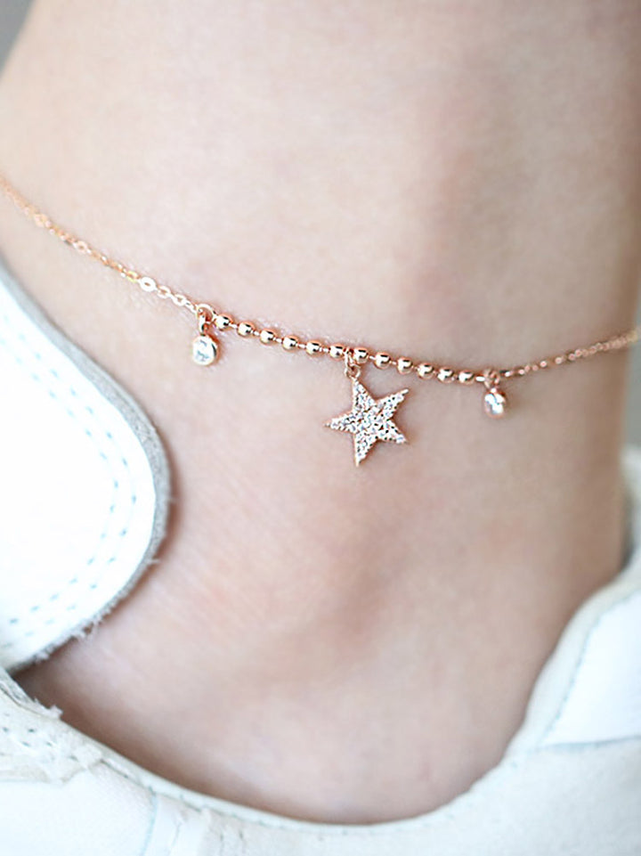 14K Gold Star Charm Anklet