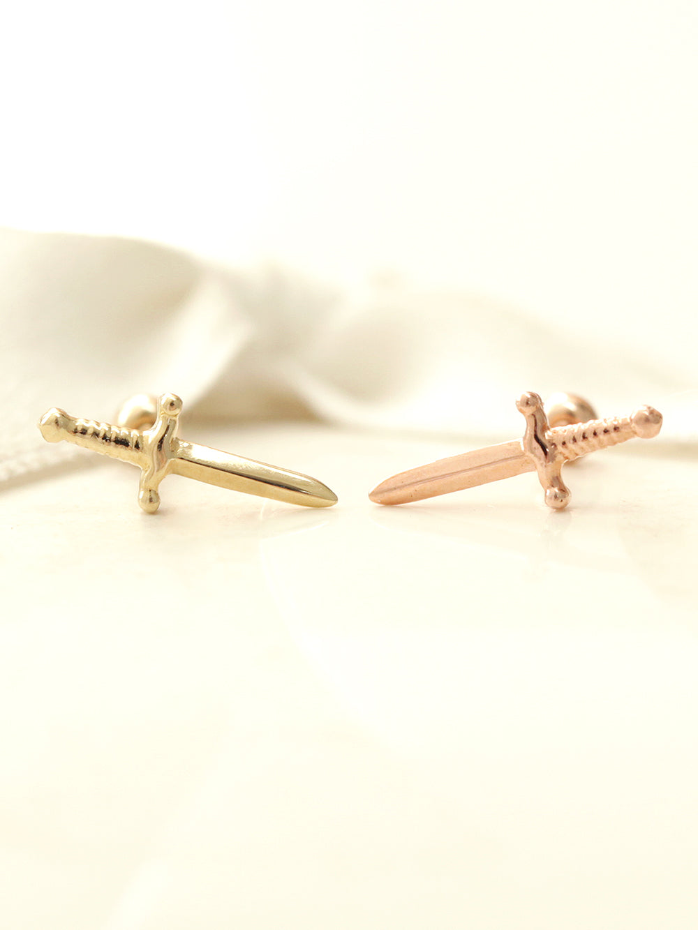 14K gold Knife cartilage earring 20g