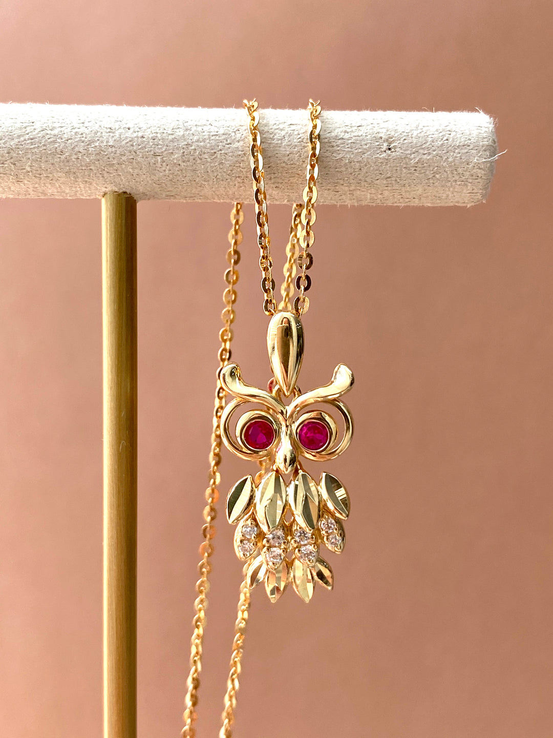 14K 18K Gold Owl Necklace Pendant