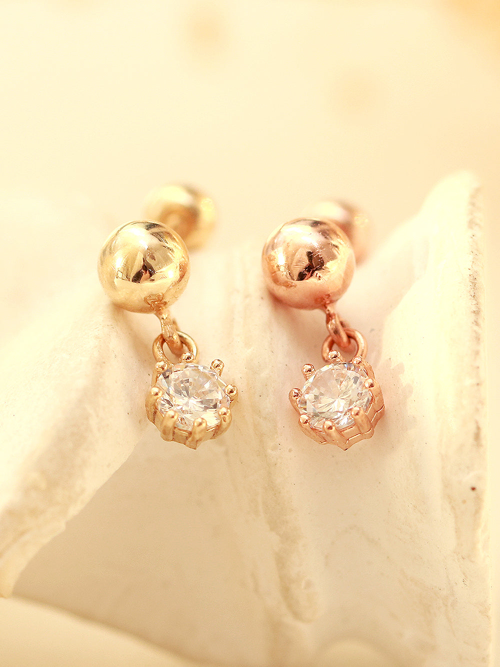 14K Gold Cubic Ball Drop Cartilage Earring 20G