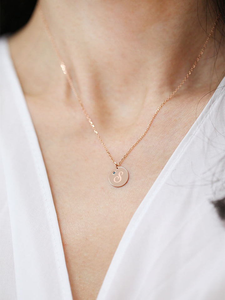 14K 18K Gold Initial Dia Necklace