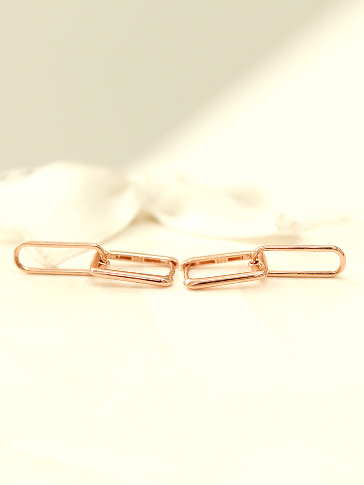 14K Gold Drop Round Square Hoop Earring